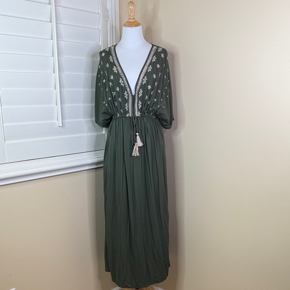 Cost Plus World Market Dresses & Skirts - Cost Plus World Market Olive Maxi Dress with Embroidery
